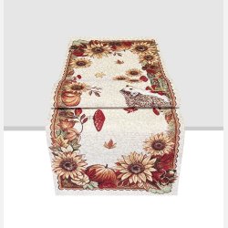 Bordl�ber med egern & pindsvin. H�nger p� bordkant, s� man kan se enderne. Efter�rsfarver. Gyldne tr�de. Flot farvespil. God kvalitet. 40x135 cm. Tyske traditionsbundet h�ndv�rk. Import til eget lager