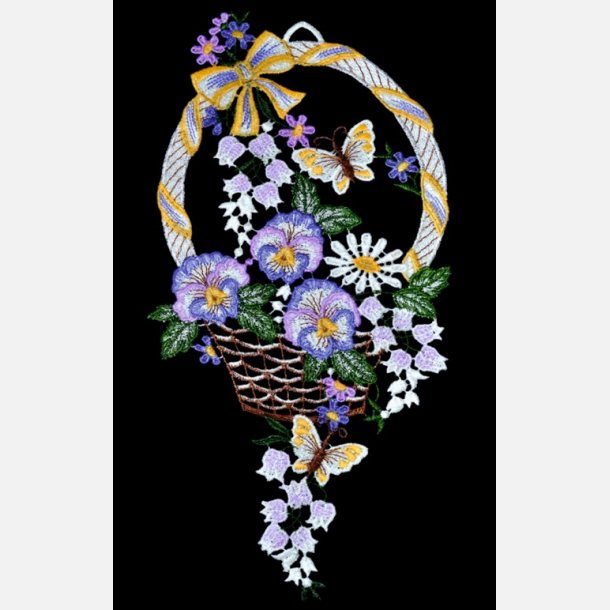 Kurv med stedmoderblomster