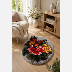 Ryat�ppe blomster og sommerfugl (oval)