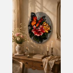 Ryat�ppe blomster og sommerfugl (oval)