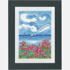 Broderi sejlskibe og blomster