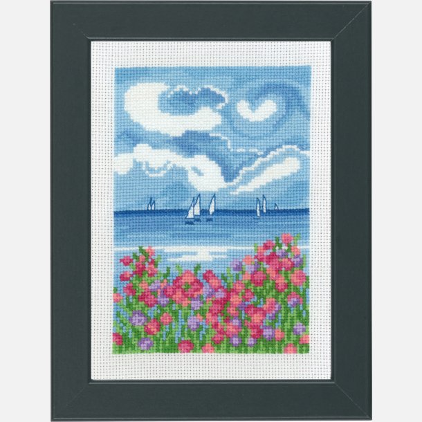 Broderi sejlskibe og blomster